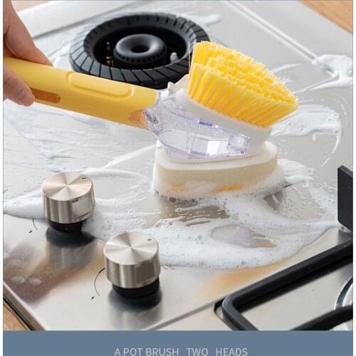 1 Set Dishwashing Brush with Sponge and Ergonomics Handle Contains 3 Sponges Double-sided Cleaning Brush Sponge Pot Brush