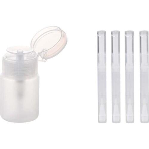 1 Pcs 70Ml Nail Art Makeup Polish Pump Dispenser Bottle Remover & 4 Pcs Empty Nail Oil Pen Cosmetics Holder