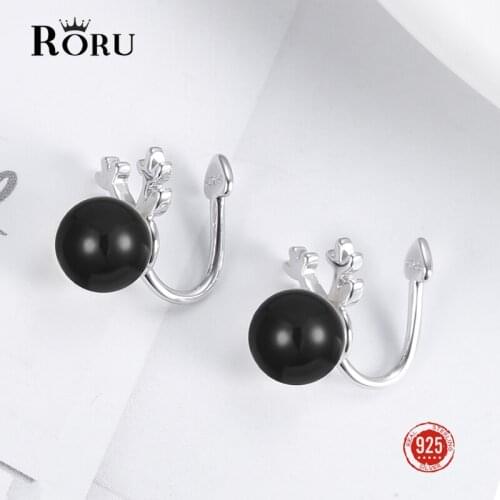 100% 925 Sterling Silver Women Earrings Black White Natural Pearl Fine Jeweller Earing Young Female Without Puncture Ear Clips