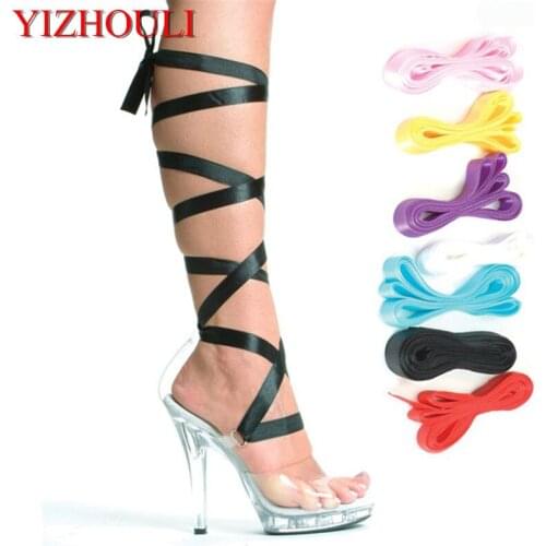 13 cm Sexy Ribbon Crystal Soles Toes, Ladies Platform Cool Shoes, Pole Dancing High Heeled Sandals
