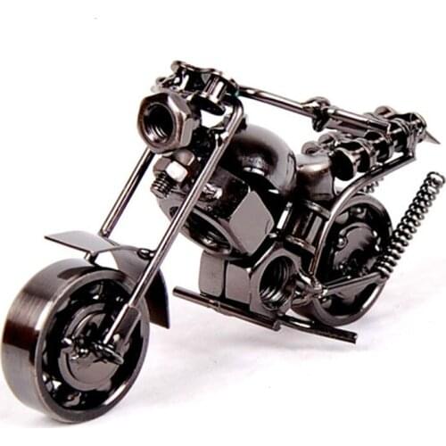 14cm(5.5") Motorcycle Model Retro Motor Figurine Metal Decoration Handmade Iron Motorbike Prop Vintage Home Decor Kid Toy