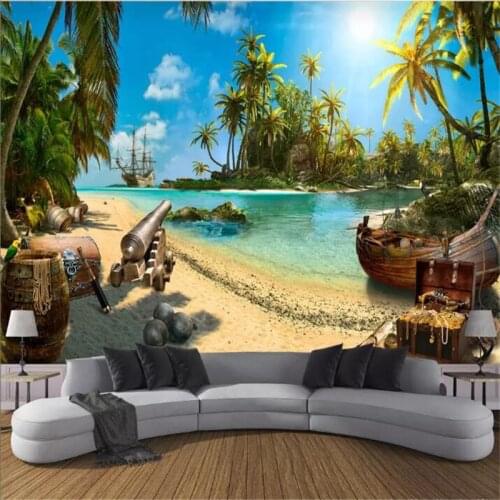 Seamless wallpaper Pirate Treasure Island Landscape 3D Background Wall Customized Big Wallpaper Mural