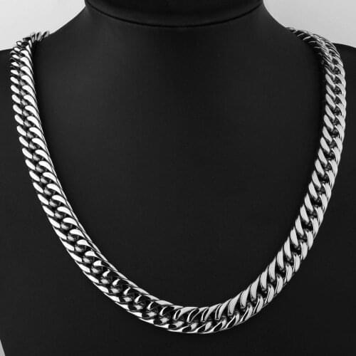 15mm Stainless Steel Mens Curb Link Cuban Chain Necklace Jewelry 7"-40"