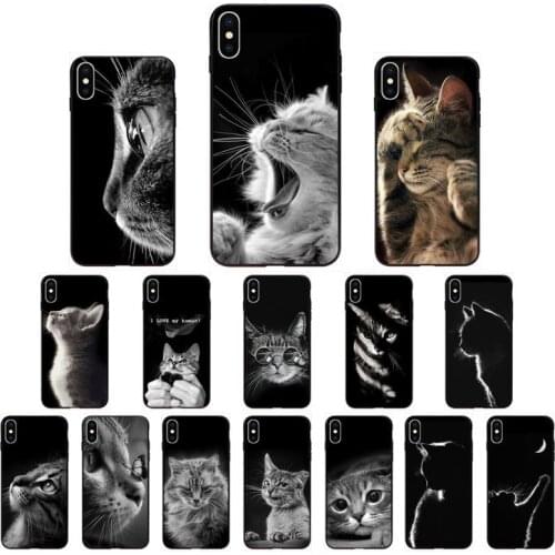 FHNBLJ black and white cat art printed Phone Case for iphone 11 12 Mini Pro Max X XS MAX 6 6s 7 8 Plus 5 5S 5SE XR SE2020