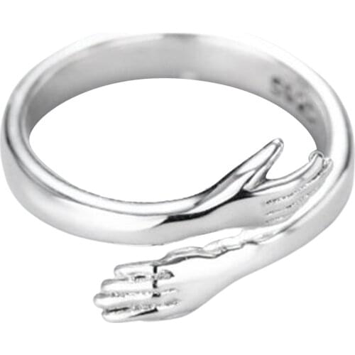 Double Hand Hug Finger Rings Alloy Jewelry for Women Men Open Adjustable, for Wedding, Engagement, Proposal