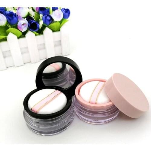 1pcs 20G New double layer leak proof elastic mesh loose powder jar case Pink black lid with makeup mirror