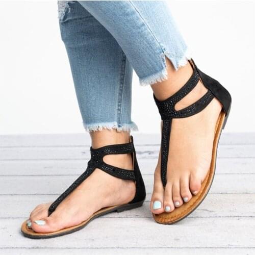 Summer European and American beach open-toed flat sandals womens shoes explosion models large size rhinestones