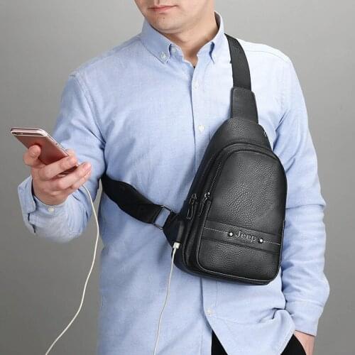 USB 2021 Fashion Men Chest Bag Leather Purse Anti-Theft Knapsack Waterproof Crossbody Bags Multifunctional Male Shoulder Pouch