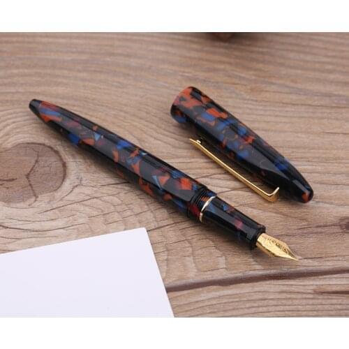 Moonman M100 Acrylic Resin Creative Fountain Pen Schmidt Converter and Fine Nib 0.5mm Ink Pen Gold Trim Writing Gift Pen A05