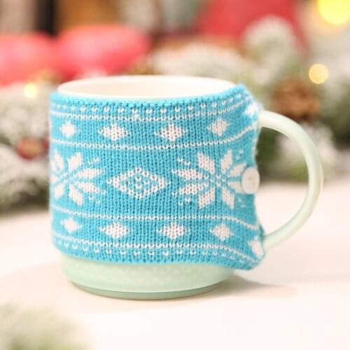 Christmas Knitted Woolen Cup Set Christmas Jacquard Knitting Knit Cup Sets Cute Christmas Decorations For Home Kitchen Supplies