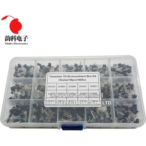 600Pcs 15 Value x 40 Pcs Transistor TO-92 Assortment Box Kit Transistors 2N2222 2N3904 2N3906 C945 S8050 S8550 S9014 S9013 9018
