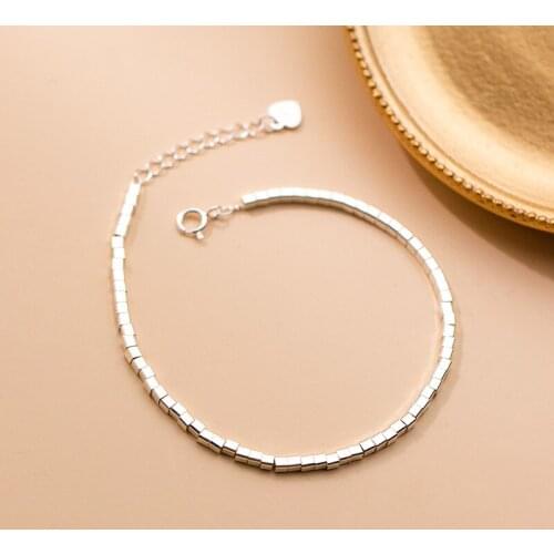 Authentic Real. 925 Sterling Silver Fine Jewelry Square Cube Geometric chain Bracelet C-S4632