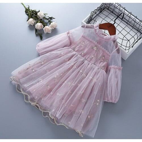 Girl Princess Clothes New Autumn Fashion Casual Flower Embriodery Dresses Children Mesh Party Wedding Costumes For 3-7 Years