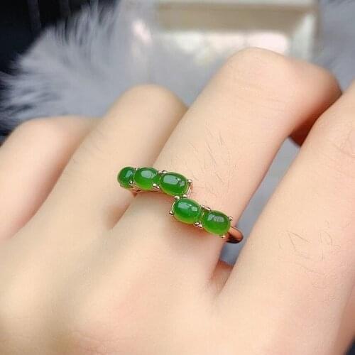 Lovely personality cute overlapping Row Natural green jasper Ring S925 Silver Natural jade Ring Womens girl party fine ewelry