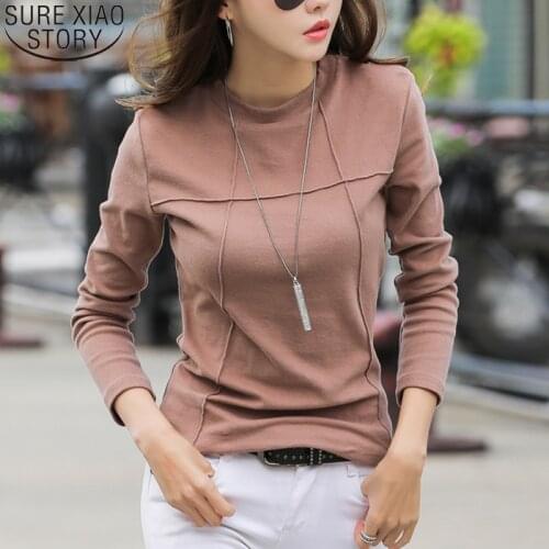 Cotton Long Sleeve Shirt Women Autumn Clothes Fashion Korean Solid Slim Bottoming Shirts Casual T-shirts Ladies Tops 10640