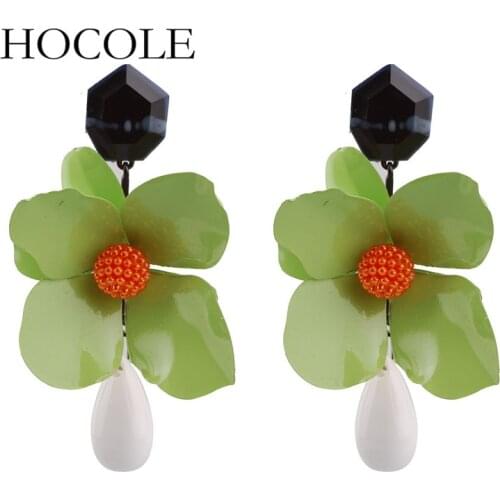 HOCOLE Boho Metal Flower Drop Earrings Statement Long Resin Flower Earrings For Women pendientes mujer moda 2019 Jewelry Brincos