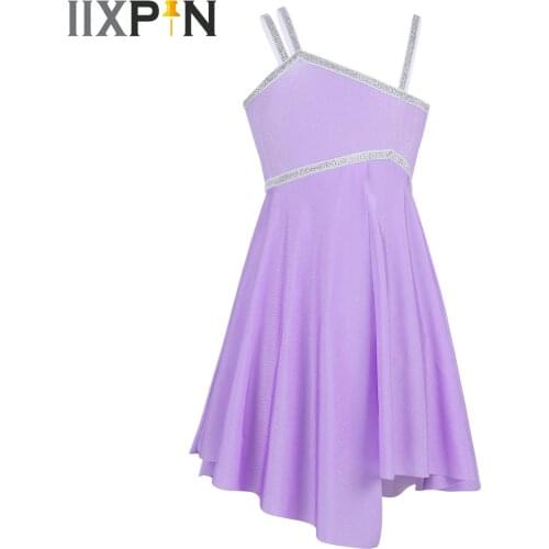 Kids Girls Ballet Dance Tutu Dress Ballerina Children Shoulder Straps Shiny Gymnastics Leotard Dancewear Girls Costumes Dress