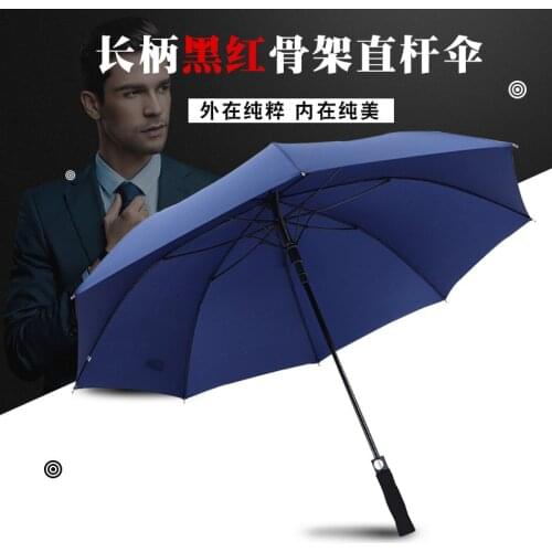 Carbon Fiber Long Handle Black and Red Skeleton Straight Umbrella Self-Opening Umbrella WindResistant Thick Glass Fiber Umbrella