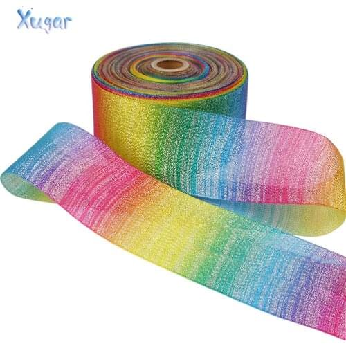 Xugar 2Yards 75mm Organza Ribbon Magic Rainbow Ribbon Wedding Decoration Gift Wrapping DIY Craft Handmade Materials Accessories