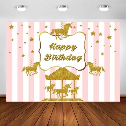 Yeele Baby Girl Princess Carousel Backdrop Photography Golden Stars Pink Stripes Background Photocall Photo Studio Photophone