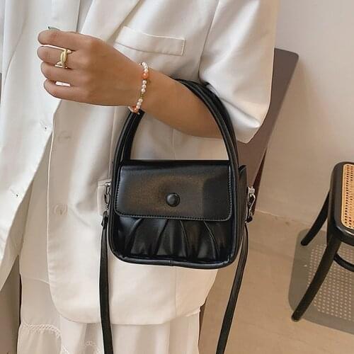 Female Designer Crossbody Bag Small Square Bag Solid Color Leather Small Purse Fashion Pleated Bags
