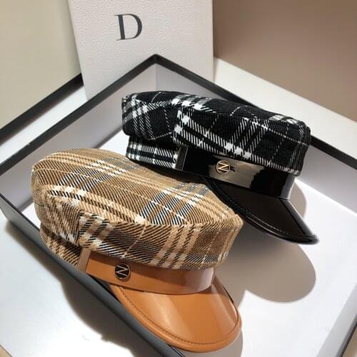 2021 New Cap Visors for Women Woolen Plaid Vintage Spring Autumn Navy Caps Flat Top Classic Beret British Newsboy Octagonal Hat