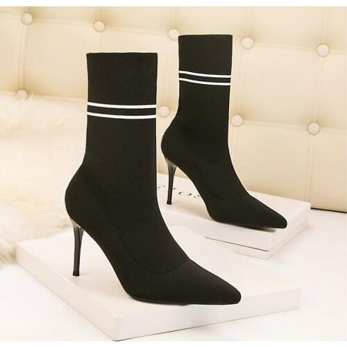 Woman Ankle Sock Boots Pointed Toe Sexy High Heels Boots Zapatos De Mujer Fashion Comfortable Women Shoes