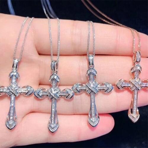 2020 Luxury Diamond cz Cross Pendant Real 925 Sterling Silver Party Wedding Pendants Necklace For Women men moissanite Jewelry
