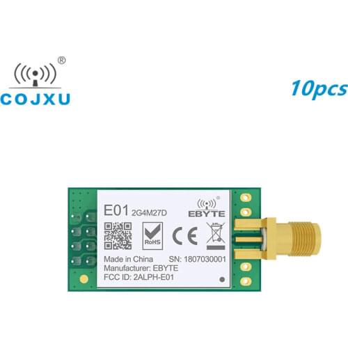 10pcs nRF24L01P 2.4GHz Wireless Module Transmitter and Receiver 27dBm 5km Long Distance E01-2G4M27D SPI Transceiver PA LNA