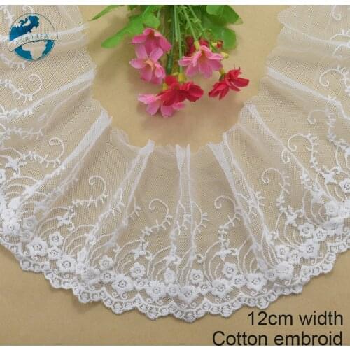 12cm wide flowers white cotton embroidery lace french lace ribbon fabric guipure diy trims warp knitting sewing Accessories#4106