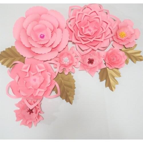 2018 DIY 8PCS Giant Paper Flowers + 4 Leaves Flores Artificiales Fleur Artificielle Wedding & Event Backdrop Party Baby Nursery