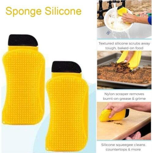 3-in-1 Silicone Sponge Double-sided Cleaning Brush Dish Washing Scrubber practical clean Tool