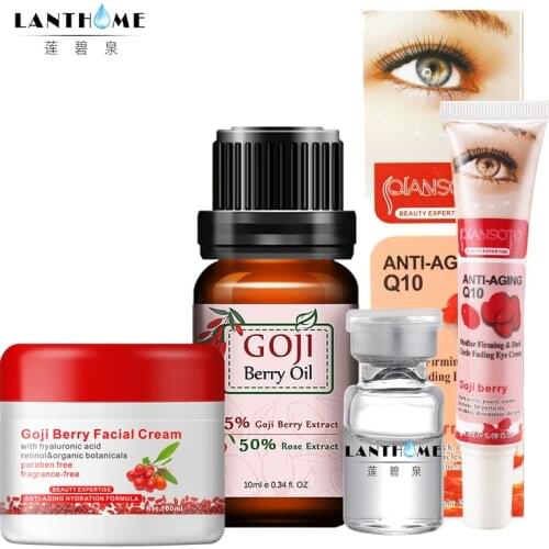 4Pcs/Set Goji Berry Facial/Eyes Cream Goji Oil Hyaluronic Acid Face Anti-agless Whitening Moisturizer Anti Eye Circles Skin Care