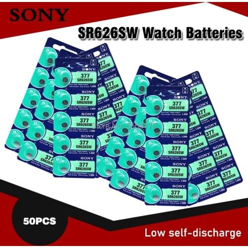 50Pcs Sony 377 Battery AG4 LR626 377A sr626sw 1.55V 626 Button Coin Cell Battery Silver Oxide Watch Batteries for Watch