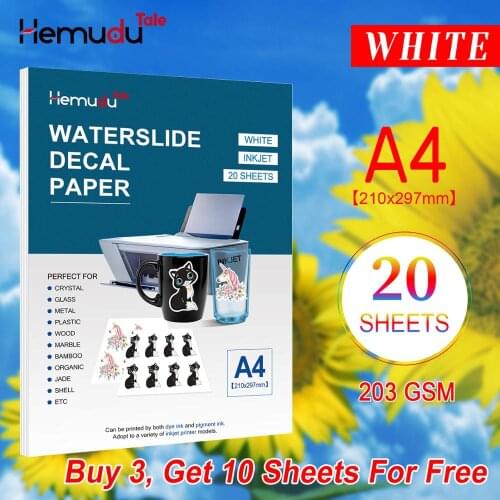 A4 20sheets 203gsm Inkjet WaterSlide Decal Transfer Paper White Printing Paper White Decal Paper