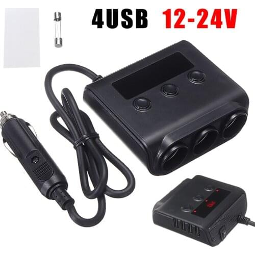 1pc Car 3 Way Cigarette Lighter 12V Auto Charger 4 USB Car Cigarette Lighter Socket Splitter DVR Phone Charge For Truck Auto SUV