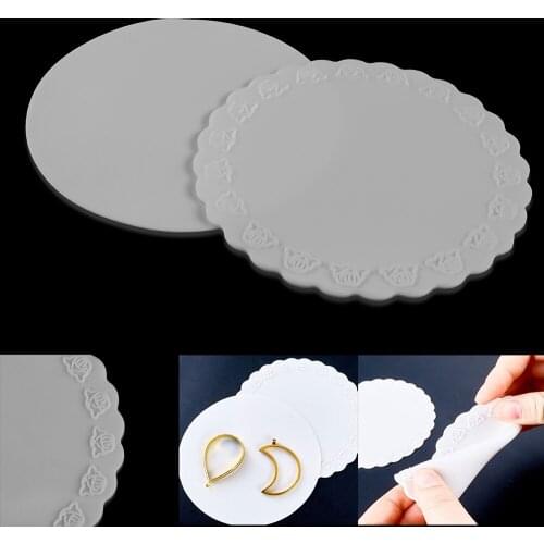 White Lace Silicone Mat Metal Frame Bezels Pad UV Resin Jewelry Making DIY Craft Tools White Lace Decoration Round Tray Tools