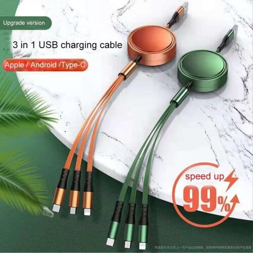 Zinc Alloy 3 In 1 5A USB Charging cable For iPhone Samsung Xiaomi Multi Fast Charger USB Type C Micro USB Cable For MobilePhone