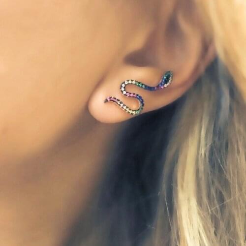 European jewelry earring for lady colorful micro pave cubic zirconia rainbow ear climber earrings