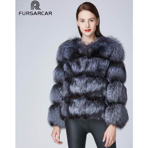 FURSARCAR Natural Waistcoat Real Silver Fox Fur Coat For Women New Detachable Thick Genuine Fox Fur Female Long Real Fur Jacket