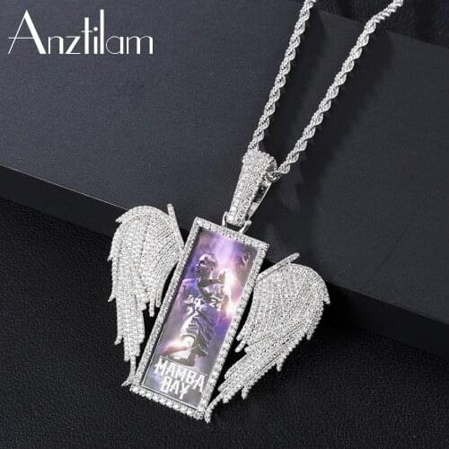 Hip Hop Custom Photo Wing Pendants Micro Paved Cubic Zirconia Bling Iced Out Necklace for Men Rapper DIY Jewelry