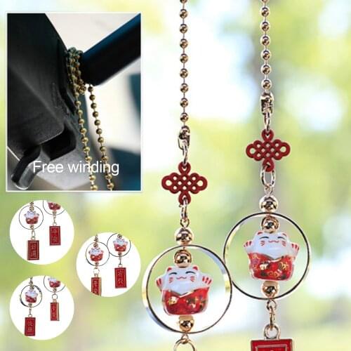 Ceramic Car Hanging Ornaments Cute Lucky Cat Chinese Feng Shui Mascot Blessing Ping An Good Luck Auto Decor Excellently