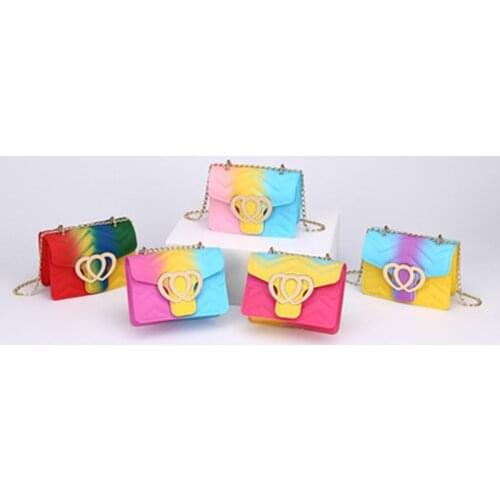 2021 new rainbow gradient color love jelly bag chain one-shoulder diagonal clutch bag coin purse