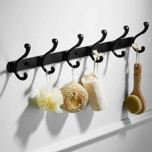 Robe Hooks Black Aluminum Towel Hooks Wall Mounted Clothes Rack Cloth Hook Wall Hook For Bathroom Accessory Key Hanger Useful