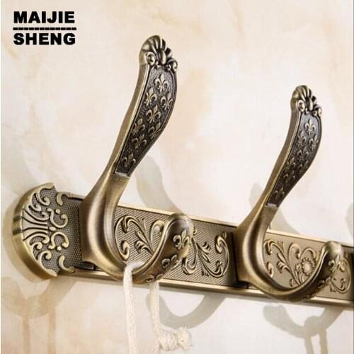 Hook coat hanger door hooks for bathroom accessories Free Shipping Bathroom wall Carving Antique robe hooks 4-6 Row