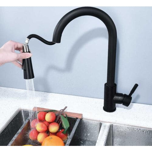 Kitchen faucet 304 black stainless steel pull-out hot and cold water tap holder