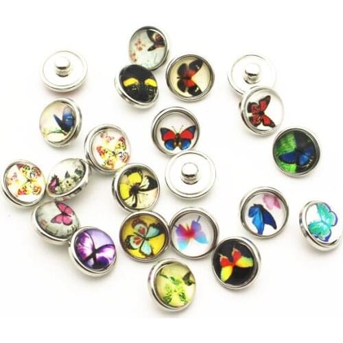 Hot selling 20pcs/lot 12mm Glass butterfly Snap Buttons Fit DIY Snap Bracelet Snap Button Charms Jewelry