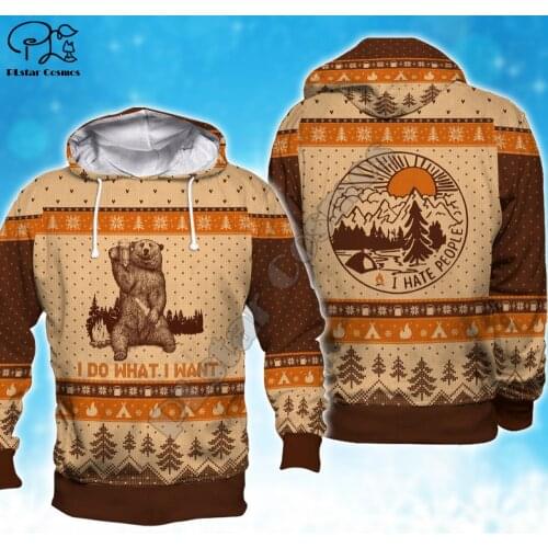 Men hunting bear I hate people print New 3d hoodie Unisex native Sweatshirt zipper women Pullover jacket tracksuit Coat