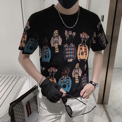 2021 summer new tide brand personalized printed T-shirt men Korean fashion slim short sleeve casual T-shirt