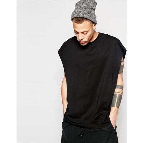 Men Solid Color Vest Soft T-Shirt Boys Solid Color Round Neck Drop-Shoulder Sleeve Pullover Trim Cut Out Sleeveless Tees Tops